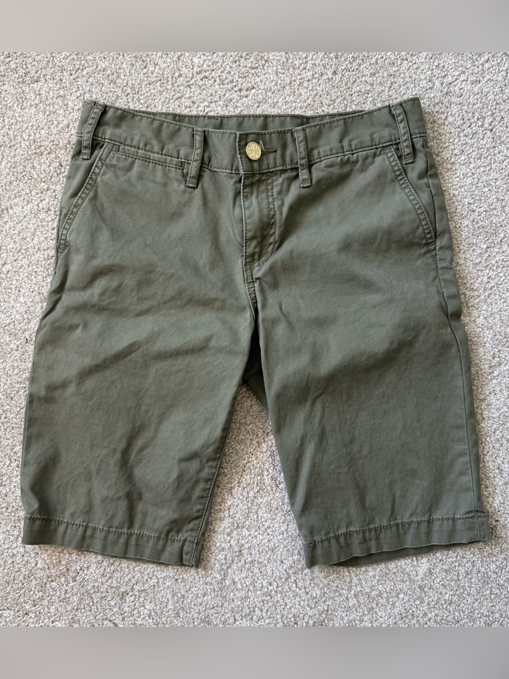 Tory Burch Bermuda Chino Shorts Womens Size 25 Green Logo Buttons